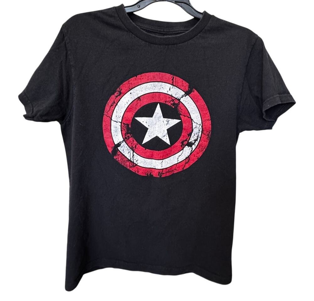 Marvel Captain America Distressed Shield T-Shirt Small Black WeLoveFine Cotton